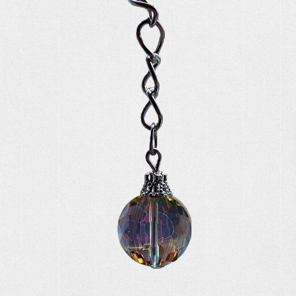 Hand Crafted Earrings Rainbow Long Dangle Faceted Glass Pierced Green Crystal - Picture 5 of 9